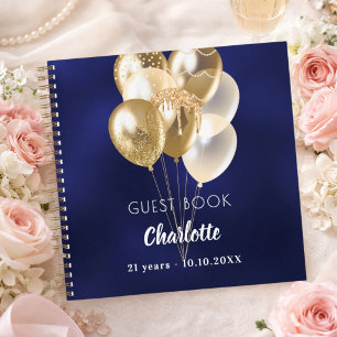 Gästebuch Geburtstag navyblau goldene Ballons Notizblock