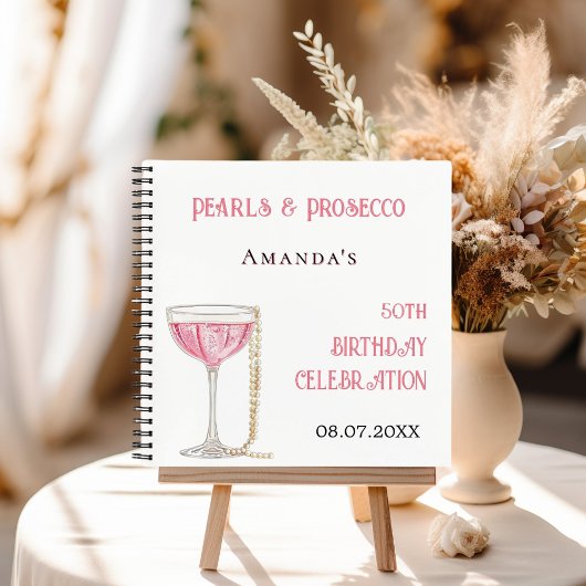Gästebuch Geburtstag Perle Prosecco pink Notizblock