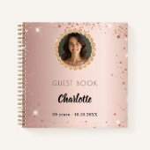 Gästebuch Geburtstag Rose Gold Foto Diamanten Notizblock (Vorderseite)