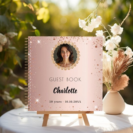 Gästebuch Geburtstag Rose Gold Foto Diamanten Notizblock