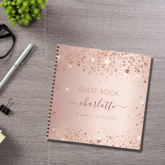 Gästebuch Geburtstag Rose Gold Monogramm Notizblock