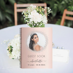 Gästebuch Geburtstag Rose Gold Silber Glitzer Foto Notizblock