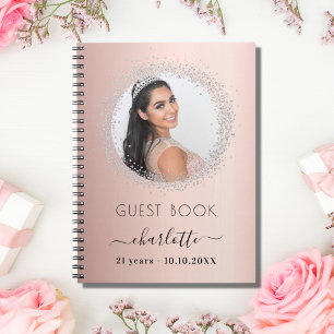 Gästebuch Geburtstag Rose Gold Silber Glitzer Foto Notizblock