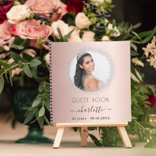 Gästebuch Geburtstag Rose Gold Silber Glitzer Foto Notizblock