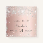 Gästebuch Geburtstag Rose Gold Silber Glitzer Name Notizblock (Vorderseite)