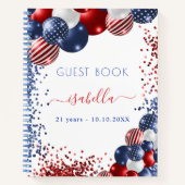 Gästebuch Geburtstag rote blaue Flagge patriotisch Notizblock (Vorderseite)