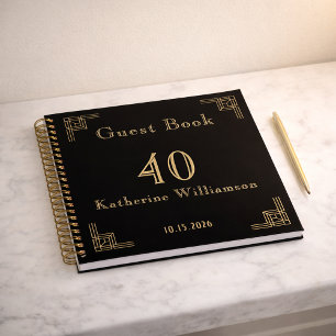 Gästebuch Geburtstag Schwarz Gold Art Deco Notizblock