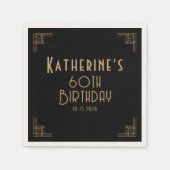 Gästebuch Geburtstag Schwarz Gold Art Deco Serviette (Vorderseite)