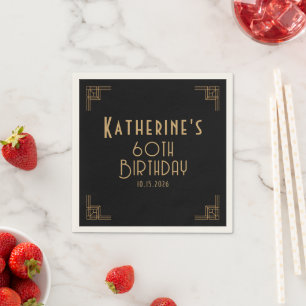 Gästebuch Geburtstag Schwarz Gold Art Deco Serviette