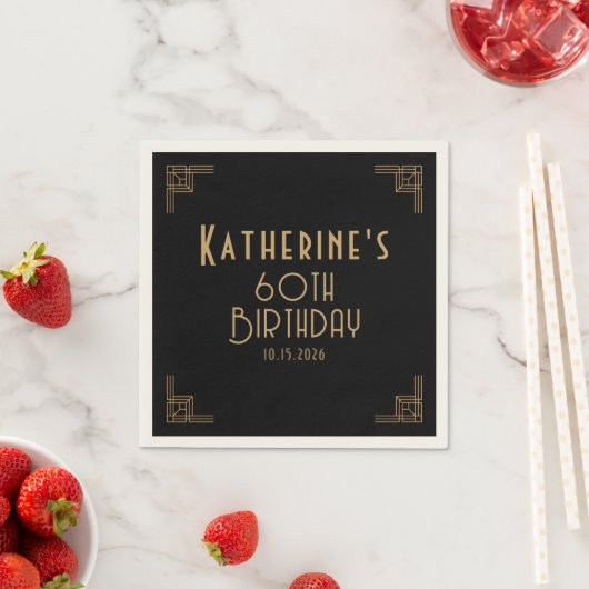 Gästebuch Geburtstag Schwarz Gold Art Deco Serviette (Beispiel)