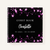 Gästebuch Geburtstag schwarz rosa Sterne Name Notizblock (Vorderseite)