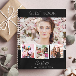 Gästebuch Geburtstag Schwarz-weißes Foto Collage Notizblock