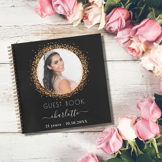 Gästebuch Geburtstag schwarzer Glitzer Foto Notizblock