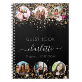 Gästebuch Geburtstag schwarzer goldener Glitzer Na Notizblock (Vorderseite)