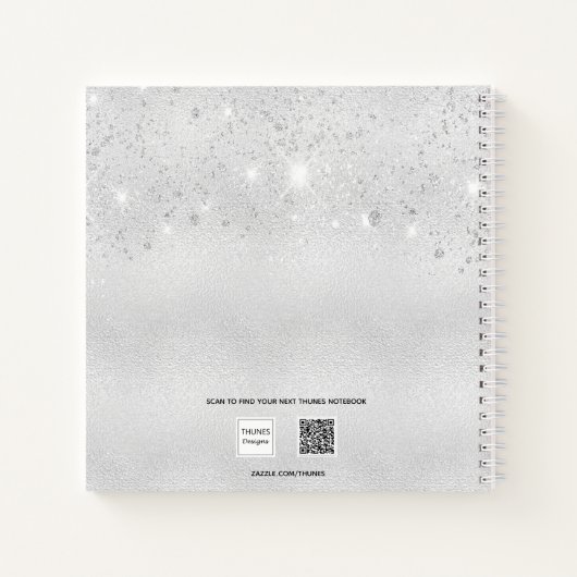 Gästebuch Geburtstag Silber Glitzer Monogramm Notizblock (Rückseite)