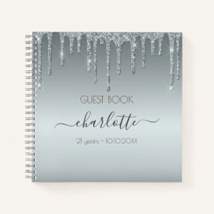 Gästebuch Geburtstag Silber Texturen Glitter Luxus Notizblock