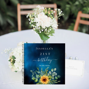 Gästebuch Geburtstag Sonnenblumen Eukalyptus Blau  Notizblock