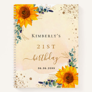 Gästebuch Geburtstag Sonnenblumen Eukalyptus Gold Notizblock