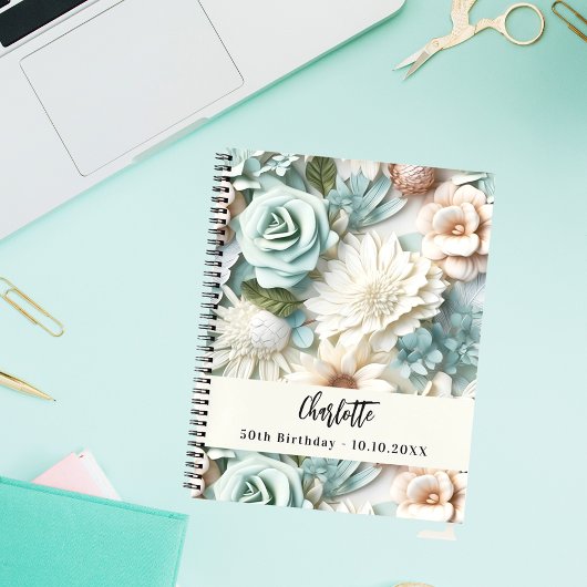 Gästebuch Geburtstag staubige grüne Creme Name Notizblock