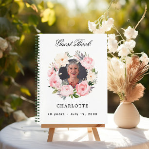Gästebuch Geburtstag weiß Blumenfotos Notizblock