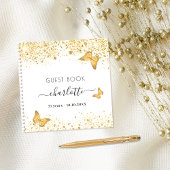 Gästebuch Geburtstag Weißgold Schmetterlinge Glitz Notizblock