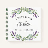 Gästebuch Geburtstagsklavendel violett eukalyptus Notizblock (Vorderseite)