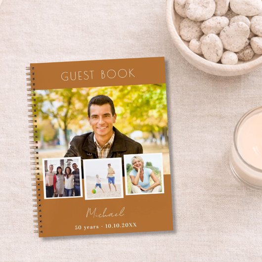 Gästebuch Geburtstagskupfer-braune Foto-Collage Notizblock