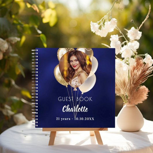 Gästebuch Geburtstagsnavin Goldballons aus blauem Notizblock
