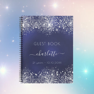 Gästebuch Geburtstagsnavy Silber Glitzer Notizblock