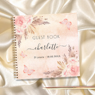 Gästebuch Geburtstagsschmetterling Pampas Rose Notizblock
