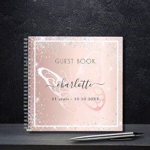 Gästebuch Geburtstagsschmetterling - Rose Notizblock