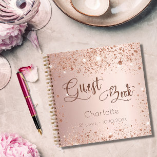 Gästebuch Geburtstagsschrift Rose Glitzern Notizblock