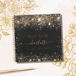 Gästebuch Geburtstagsschrift schwarzer Glitzer Notizblock