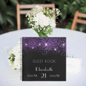Gästebuch Geburtstagsschwarz lila Glitzer Monogram Notizblock