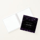 Gästebuch Geburtstagsschwarz lila Glitzer Monogram Notizblock (Innenseite)