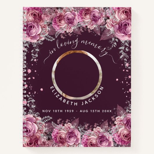 Gästebuch-Gedenkstätte burgundy florals Foto Beerd Notizblock (Vorderseite)