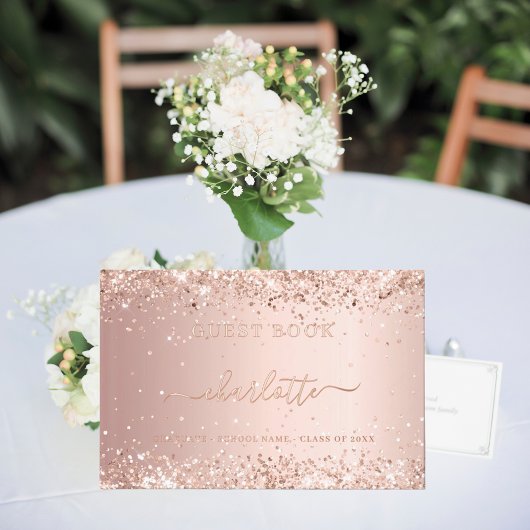 Gästebuch Graduation Party Rose gold confetti