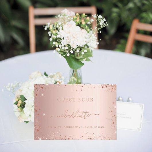 Gästebuch Graduation Party Rose Gold Glitzer