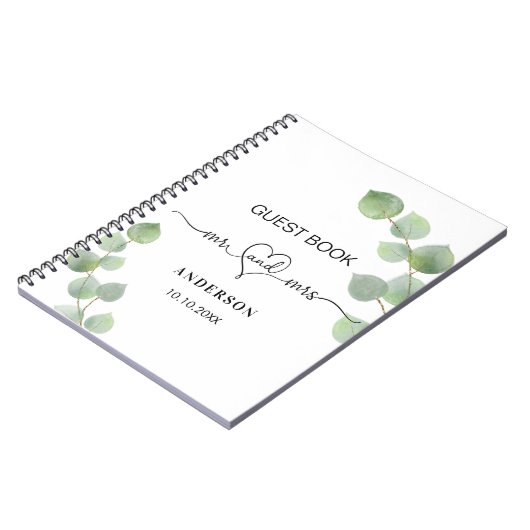 Gästebuch Hochzeit eucalyptus mr mrs herz Notizblock (Linke Seite)