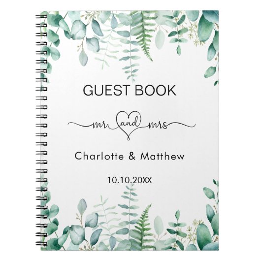 Gästebuch Hochzeit Eukalyptus grün mr mrs Notizblock (Vorderseite)