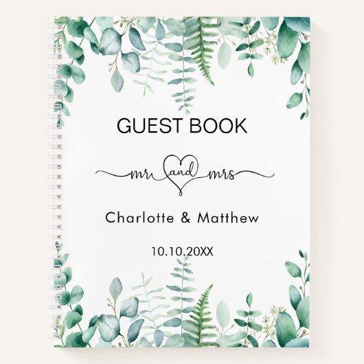 Gästebuch Hochzeit Eukalyptus grün mr mrs Notizblock (Vorderseite)