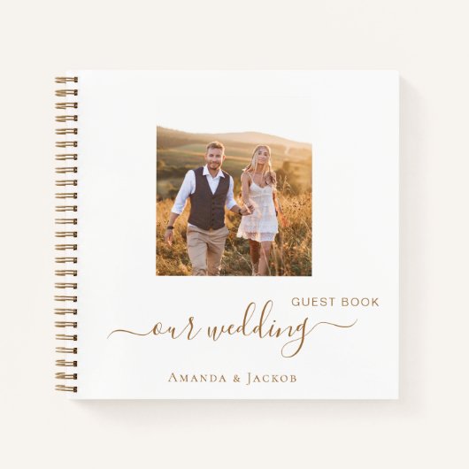 Gästebuch Hochzeit Foto Weißgold Moderne Notizblock (Vorderseite)