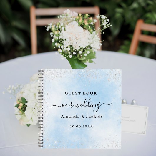 Gästebuch Hochzeit hellblau silber Glitzer Notizblock