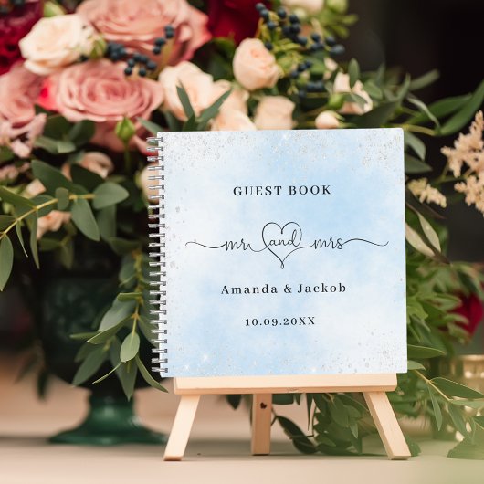 Gästebuch Hochzeit hellblau silber mr Herz Notizblock