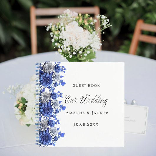 Gästebuch Hochzeit königsblaue Blumen weiß Notizblock