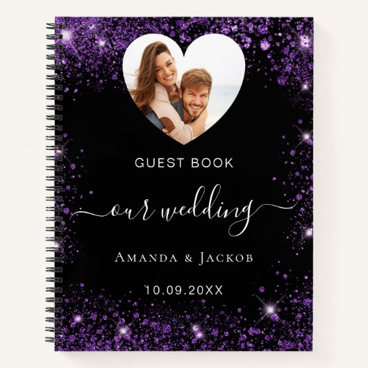 Gästebuch Hochzeit lila Foto Notizblock (Vorderseite)