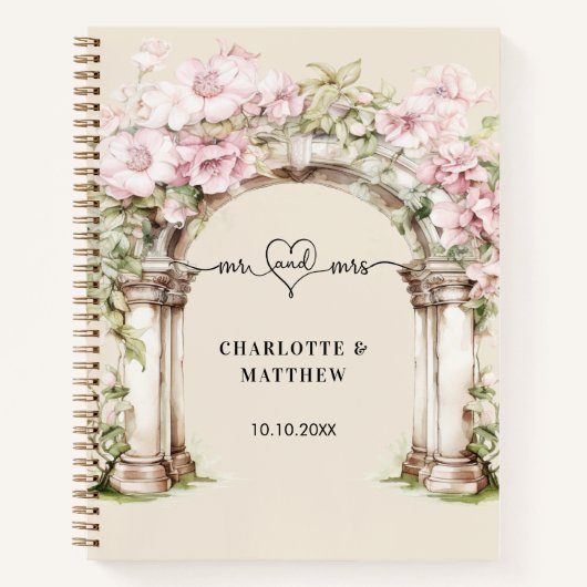 Gästebuch Hochzeit mehr Herz rosa Floralbogen Boge Notizblock (Vorderseite)