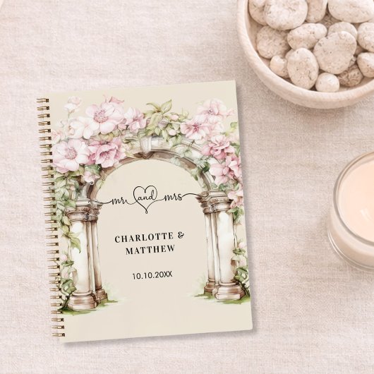 Gästebuch Hochzeit mehr Herz rosa Floralbogen Boge Notizblock