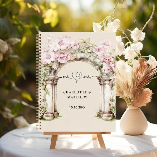 Gästebuch Hochzeit mehr Herz rosa Floralbogen Boge Notizblock