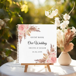 Gästebuch Hochzeit Pampasgras beige rosa Notizblock